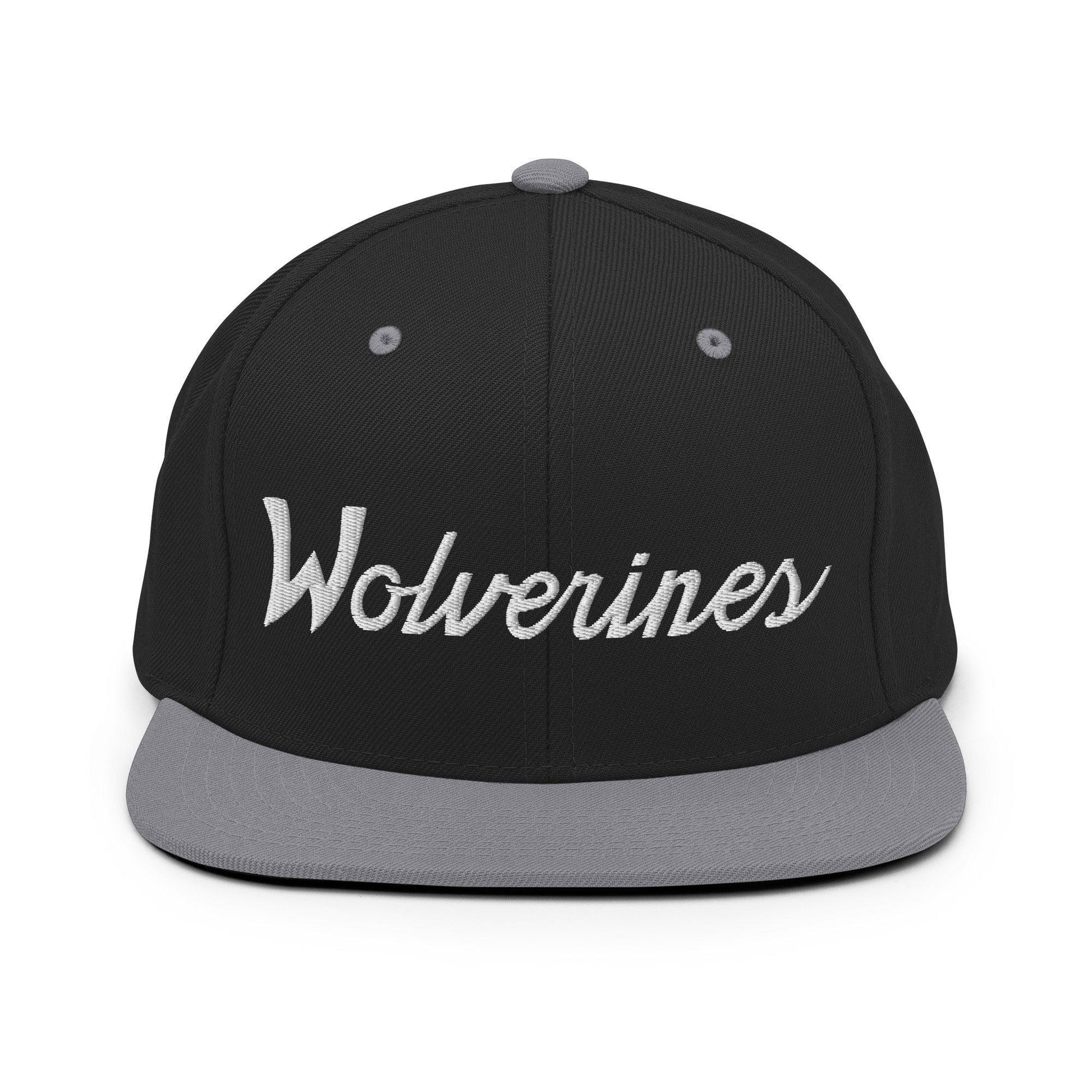 Wolverines School Mascot Script Snapback Hat Black/ Silver