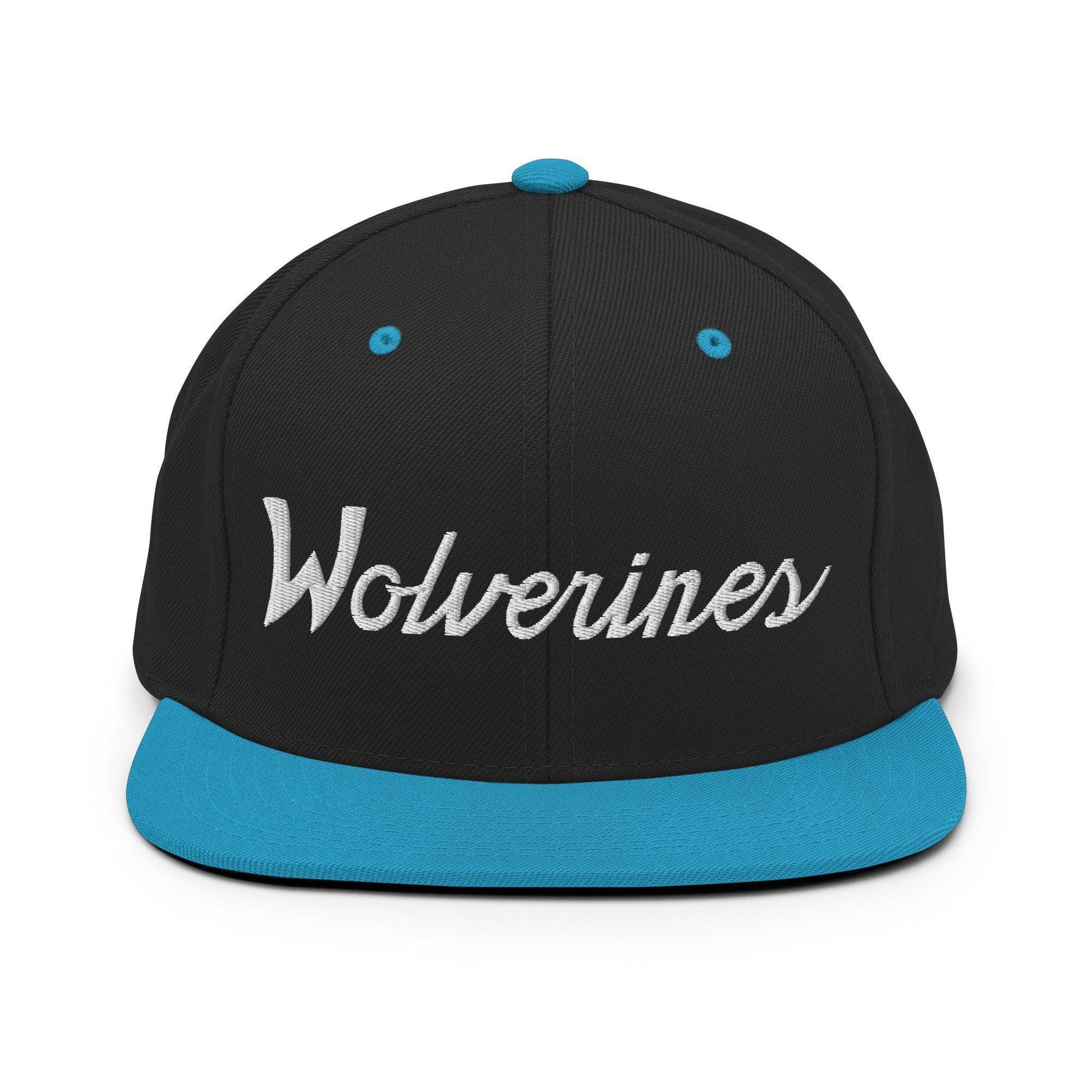 Wolverines School Mascot Script Snapback Hat Black/ Teal