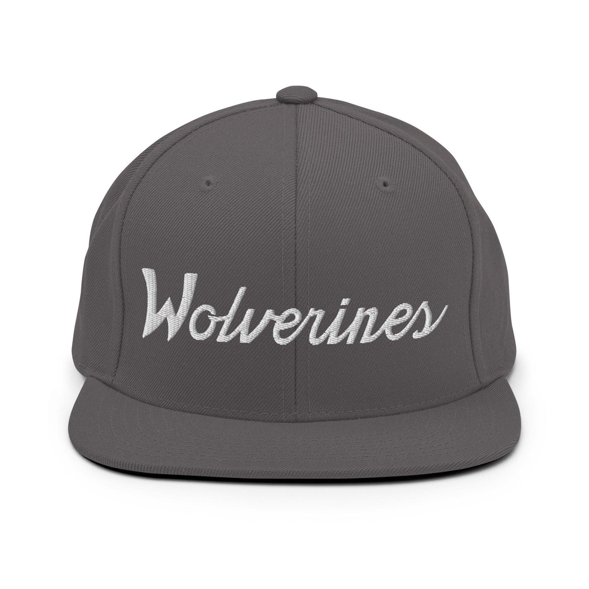 Wolverines School Mascot Script Snapback Hat Dark Grey