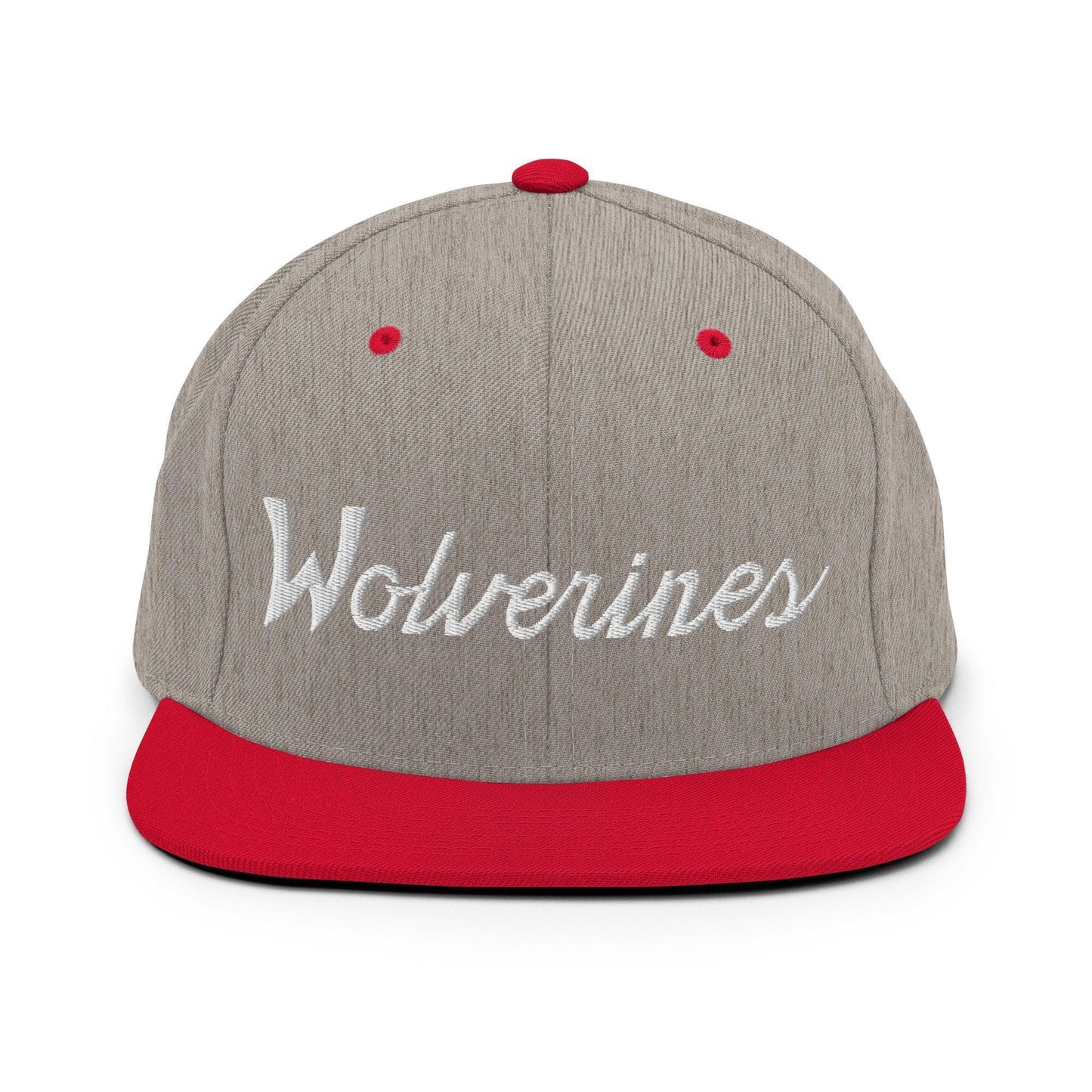 Wolverines School Mascot Script Snapback Hat Heather Grey/ Red