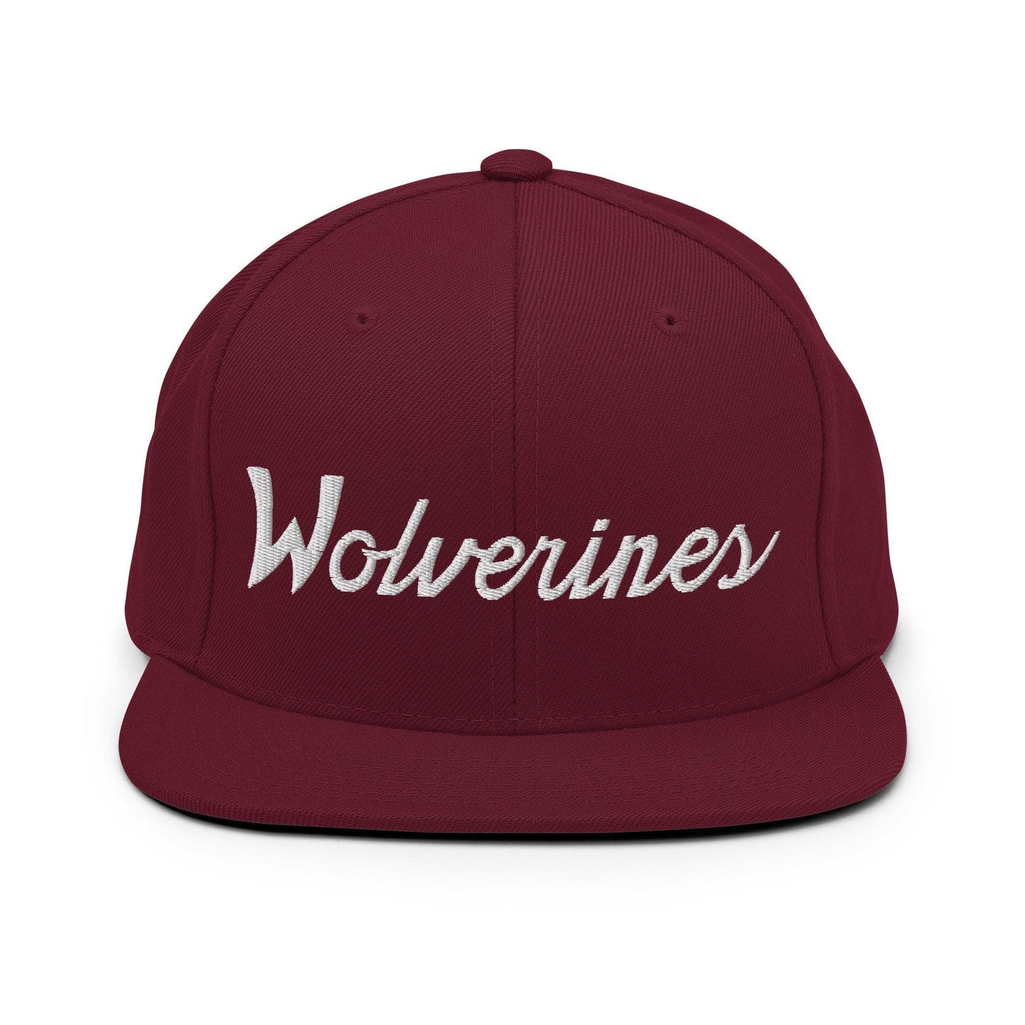 Wolverines School Mascot Script Snapback Hat Maroon