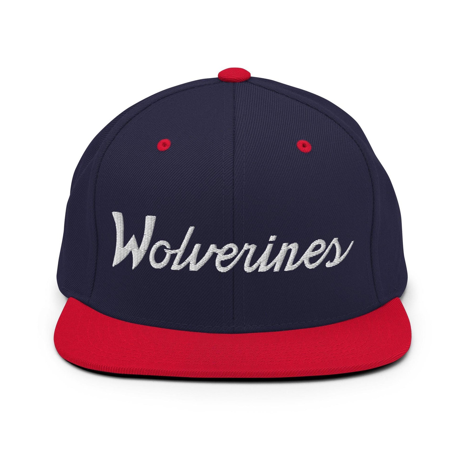 Wolverines School Mascot Script Snapback Hat Navy/ Red
