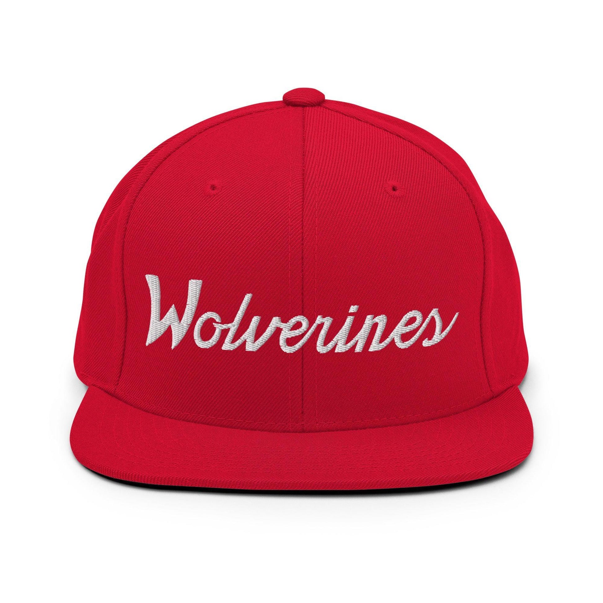 Wolverines School Mascot Script Snapback Hat Red