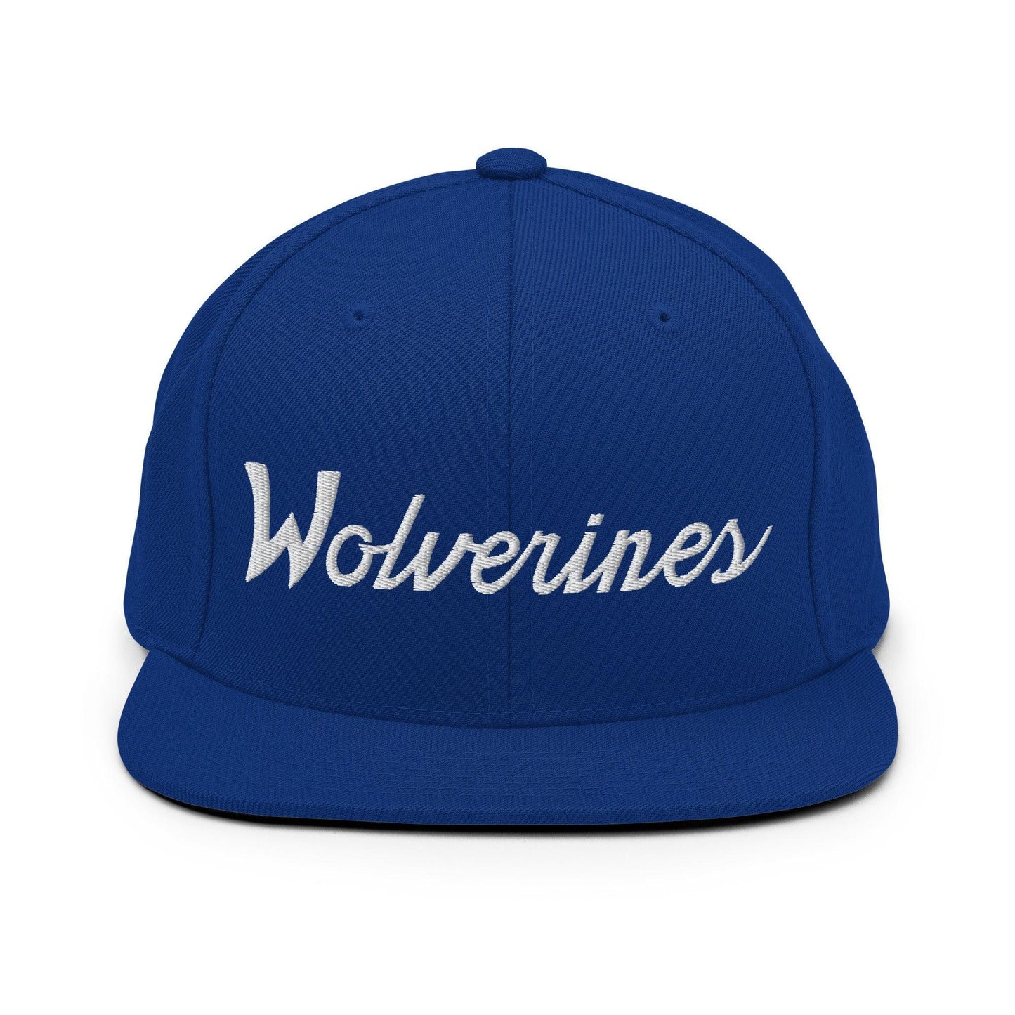 Wolverines School Mascot Script Snapback Hat Royal Blue