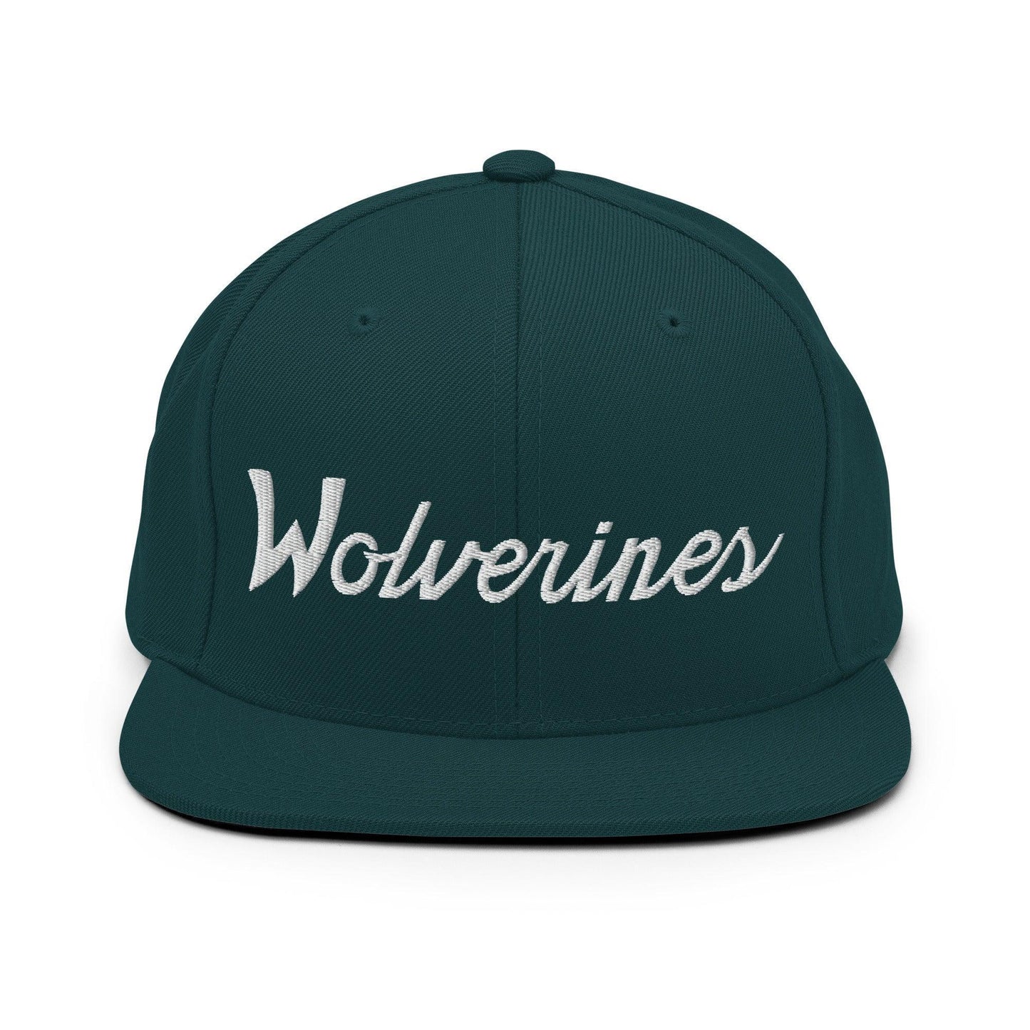 Wolverines School Mascot Script Snapback Hat Spruce