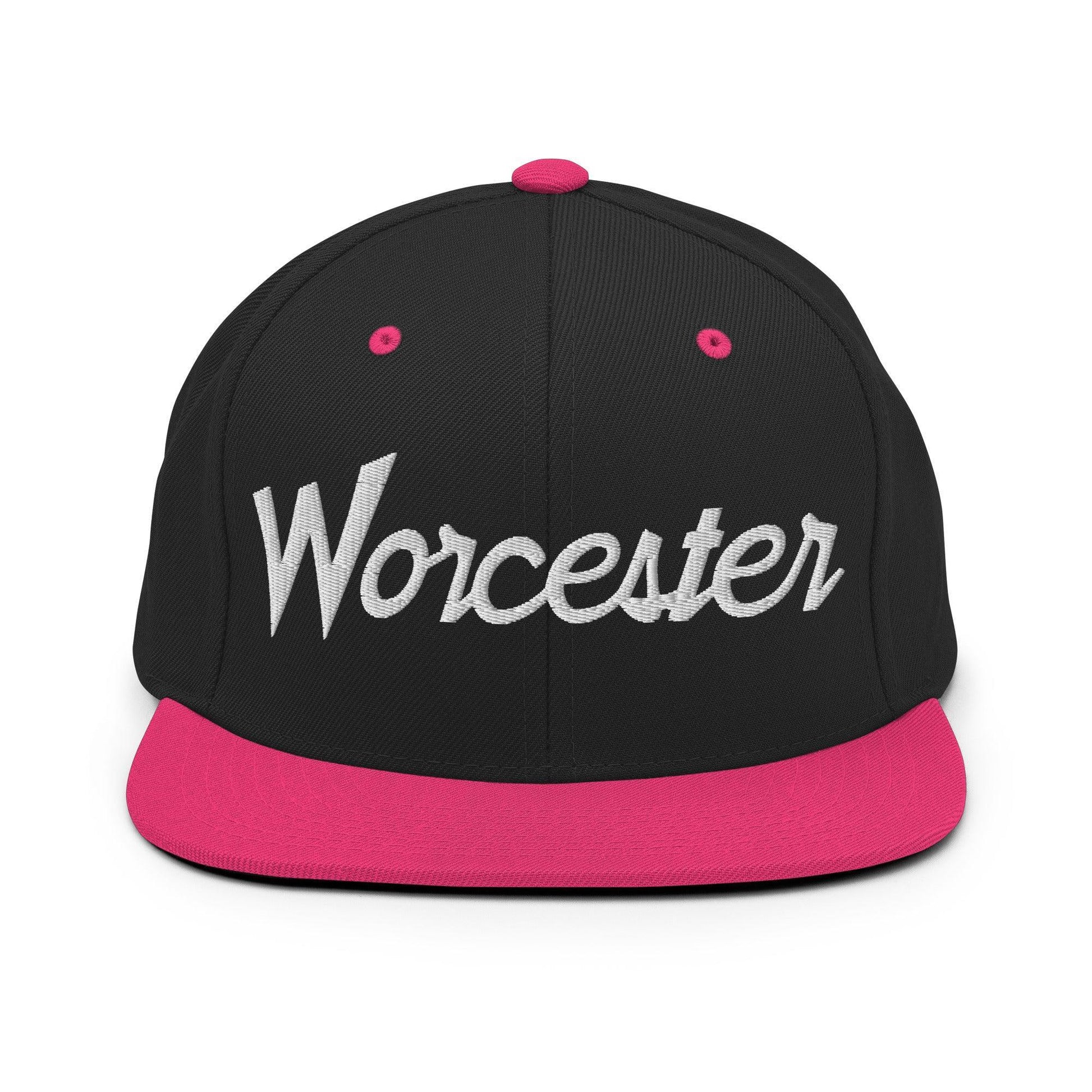 Worcester Script Snapback Hat Black/ Neon Pink