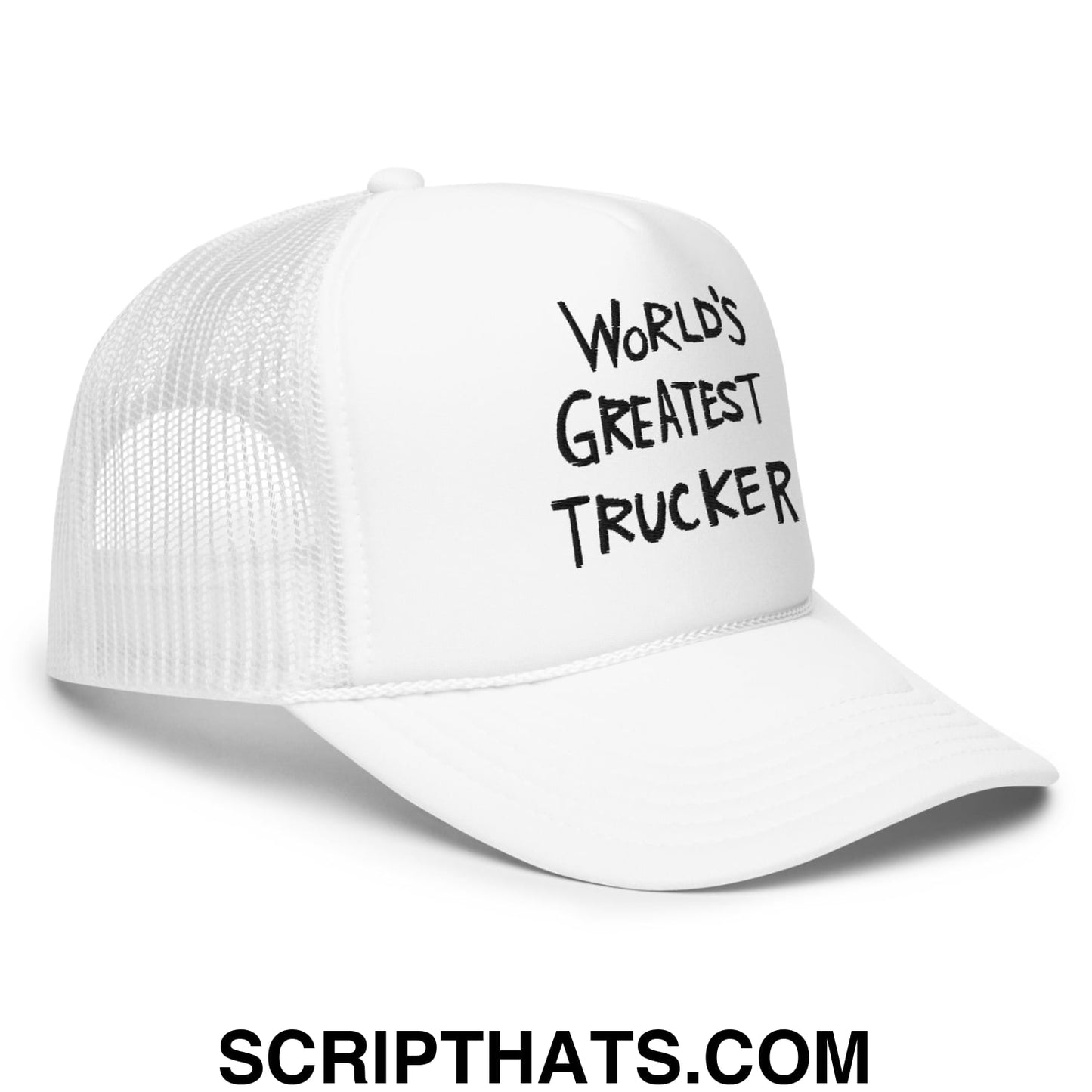 World's Greatest Trucker Regular Show Embroidered Foam Trucker Hat White