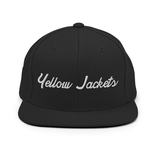 Yellow Jackets School Mascot Script Snapback Hat Black