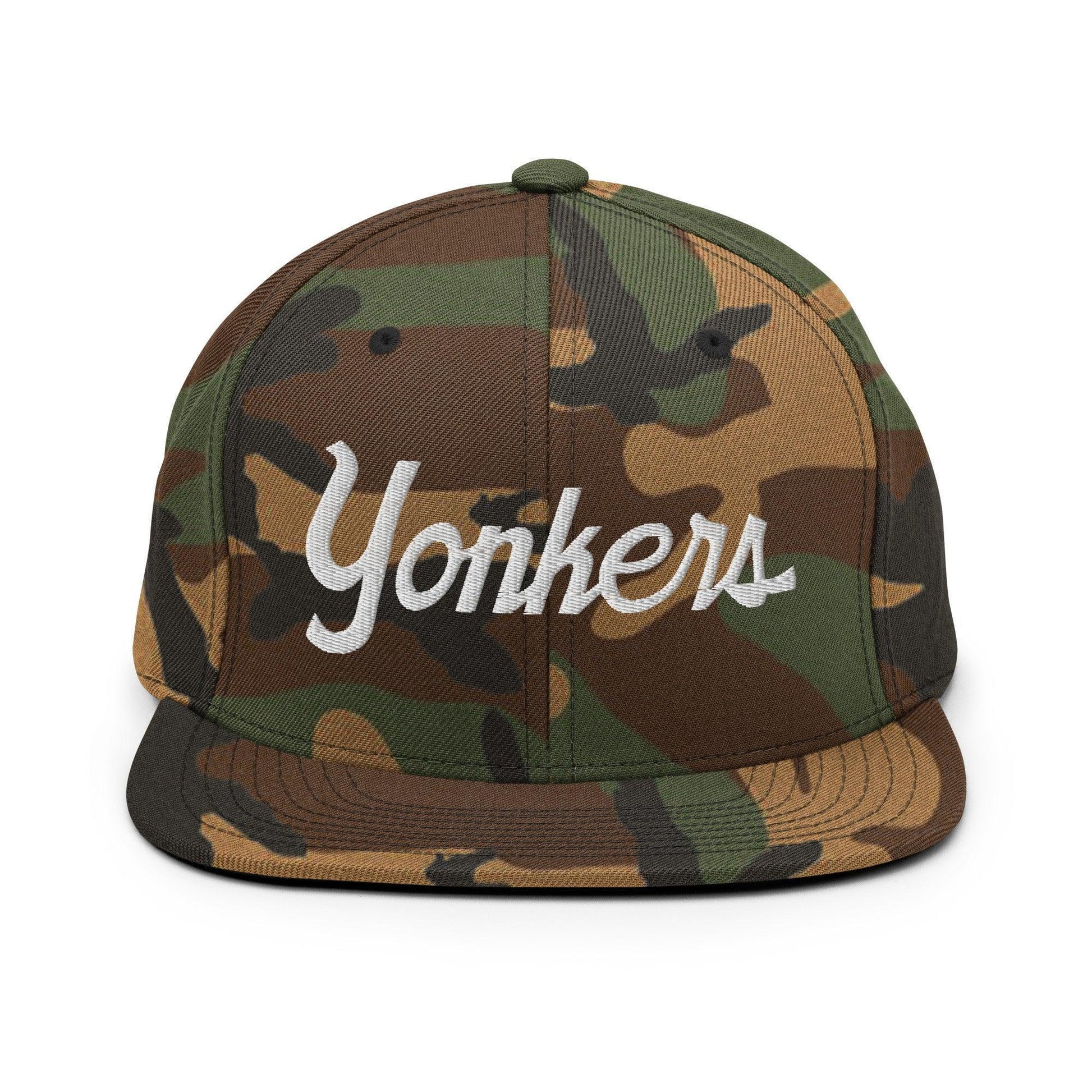 Yonkers Script Snapback Hat Green Camo