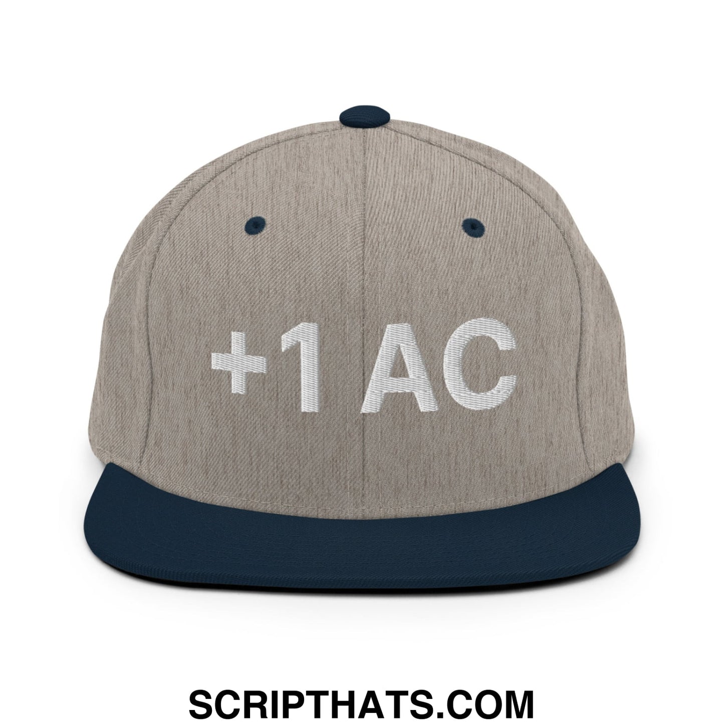 +1 AC Armor Class RPG Role Playing Game Embroidered Flat Brim Bill Snapback Hat Heather Grey Navy