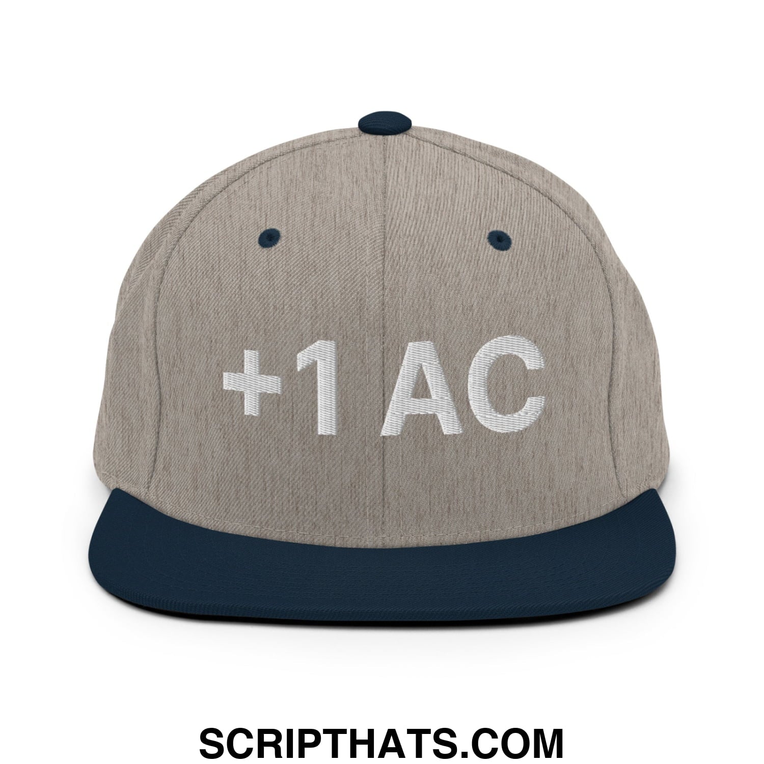 +1 AC Armor Class RPG Role Playing Game Embroidered Flat Brim Bill Snapback Hat Heather Grey Navy