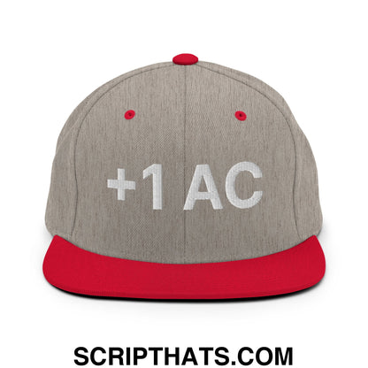 +1 AC Armor Class RPG Role Playing Game Embroidered Flat Brim Bill Snapback Hat Heather Grey Red
