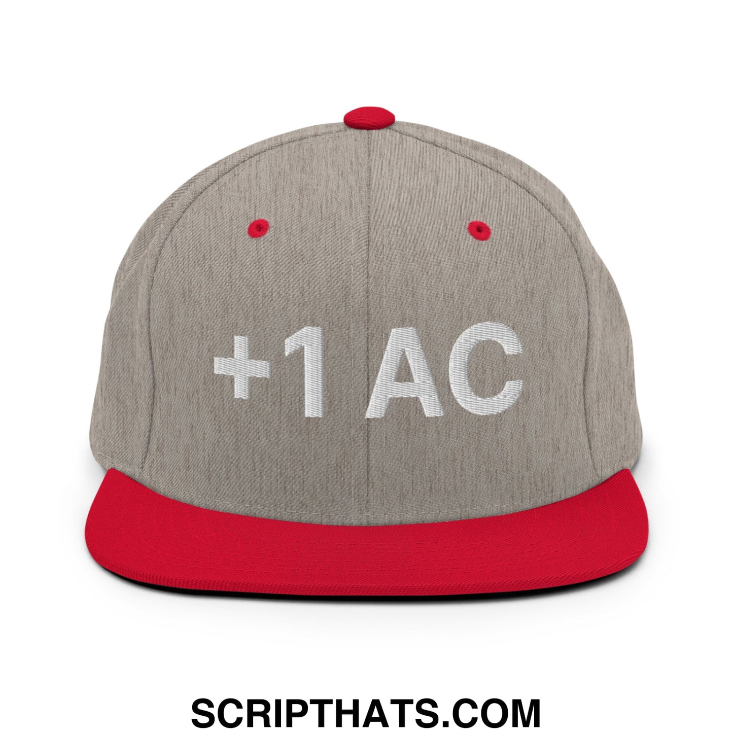 +1 AC Armor Class RPG Role Playing Game Embroidered Flat Brim Bill Snapback Hat Heather Grey Red