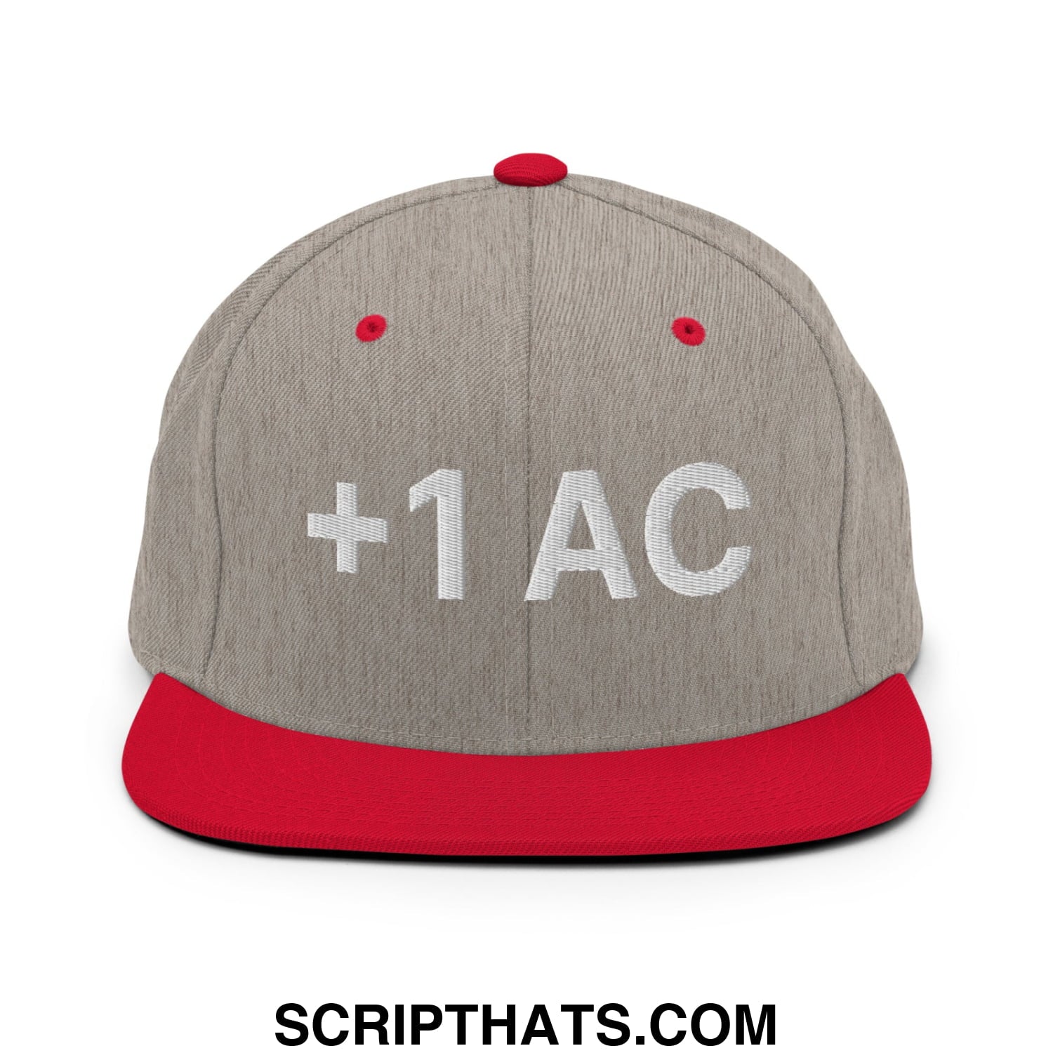 +1 AC Armor Class RPG Role Playing Game Embroidered Flat Brim Bill Snapback Hat Heather Grey Red