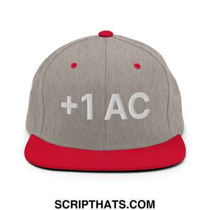 +1 AC Armor Class RPG Role Playing Game Embroidered Flat Brim Bill Snapback Hat Heather Grey Red