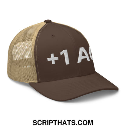 +1 AC Armor Class RPG Role Playing Game Embroidered Mesh Trucker Hat Brown Khaki
