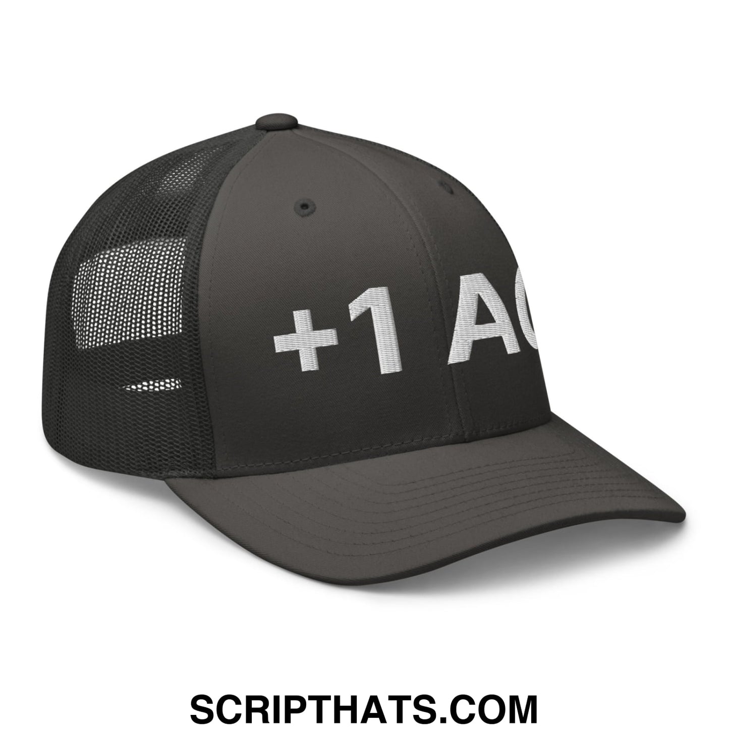 +1 AC Armor Class RPG Role Playing Game Embroidered Mesh Trucker Hat Charcoal