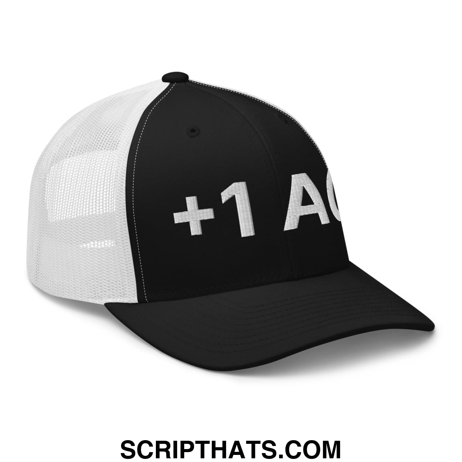 +1 AC Armor Class RPG Role Playing Game Embroidered Mesh Trucker Hat Black White
