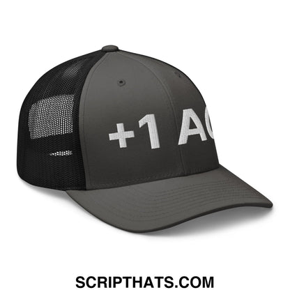 +1 AC Armor Class RPG Role Playing Game Embroidered Mesh Trucker Hat Charcoal Black