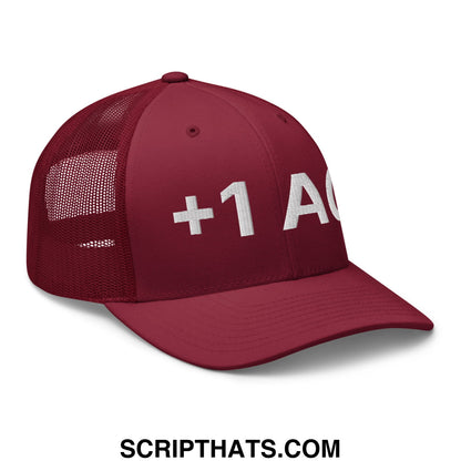 +1 AC Armor Class RPG Role Playing Game Embroidered Mesh Trucker Hat Cranberry