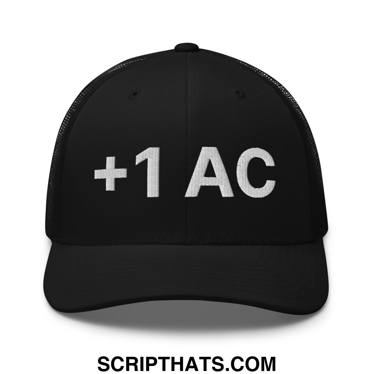 +1 AC Armor Class RPG Role Playing Game Embroidered Mesh Trucker Hat Black