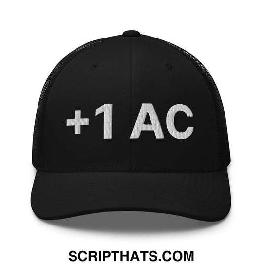 +1 AC Armor Class RPG Role Playing Game Embroidered Mesh Trucker Hat Black