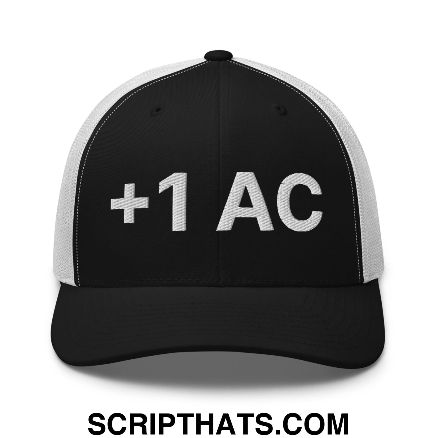 +1 AC Armor Class RPG Role Playing Game Embroidered Mesh Trucker Hat Black White