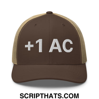 +1 AC Armor Class RPG Role Playing Game Embroidered Mesh Trucker Hat Brown Khaki