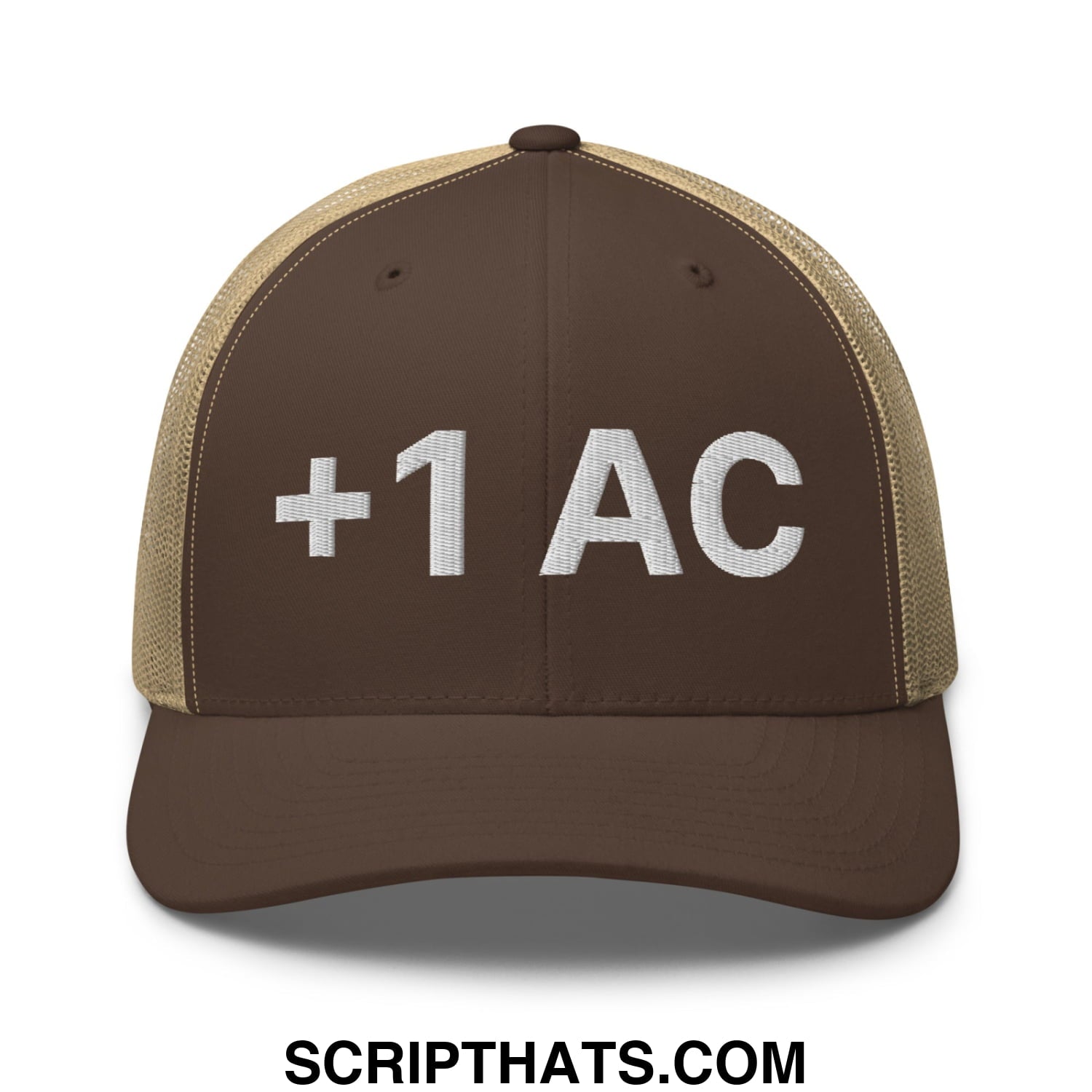 +1 AC Armor Class RPG Role Playing Game Embroidered Mesh Trucker Hat Brown Khaki