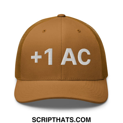 +1 AC Armor Class RPG Role Playing Game Embroidered Mesh Trucker Hat Caramel