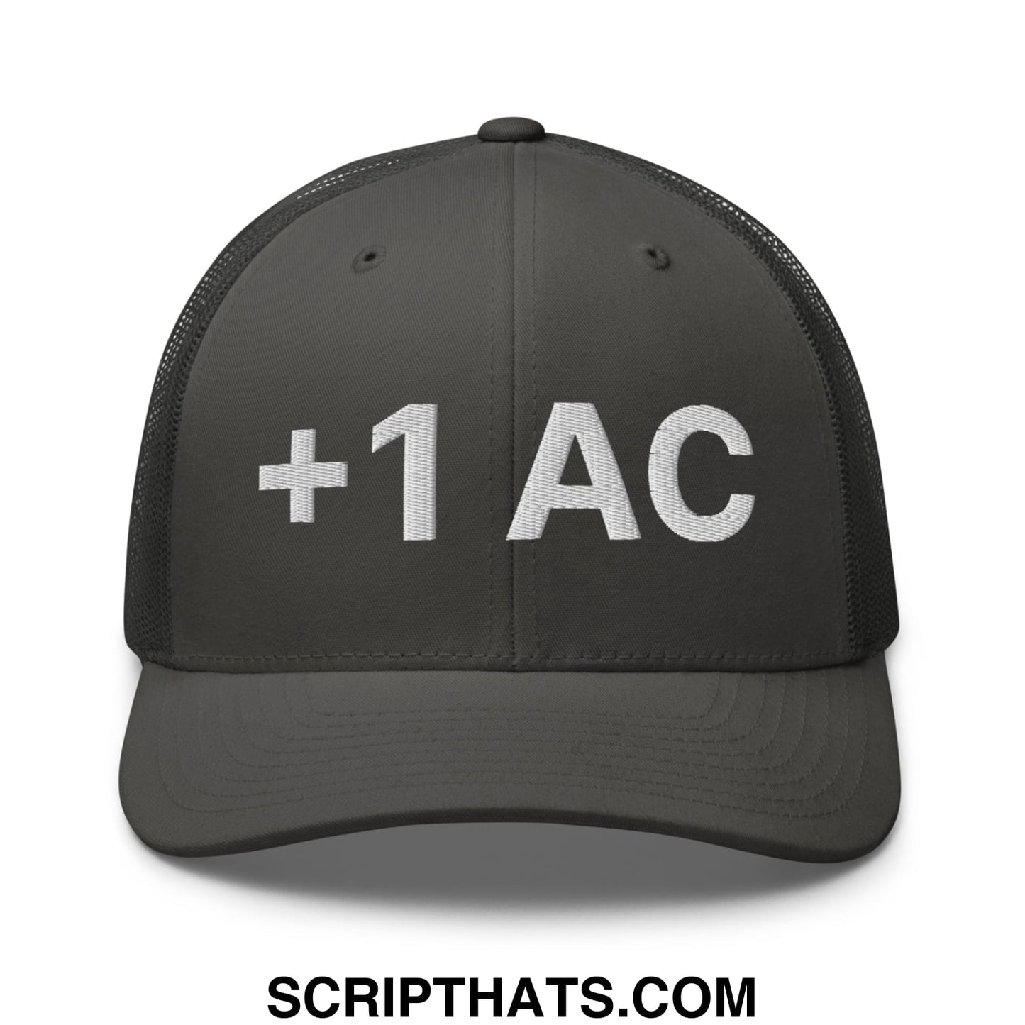 +1 AC Armor Class RPG Role Playing Game Embroidered Mesh Trucker Hat Charcoal
