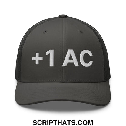 +1 AC Armor Class RPG Role Playing Game Embroidered Mesh Trucker Hat Charcoal