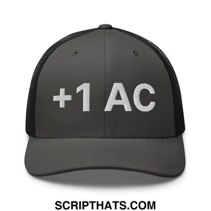 +1 AC Armor Class RPG Role Playing Game Embroidered Mesh Trucker Hat Charcoal Black