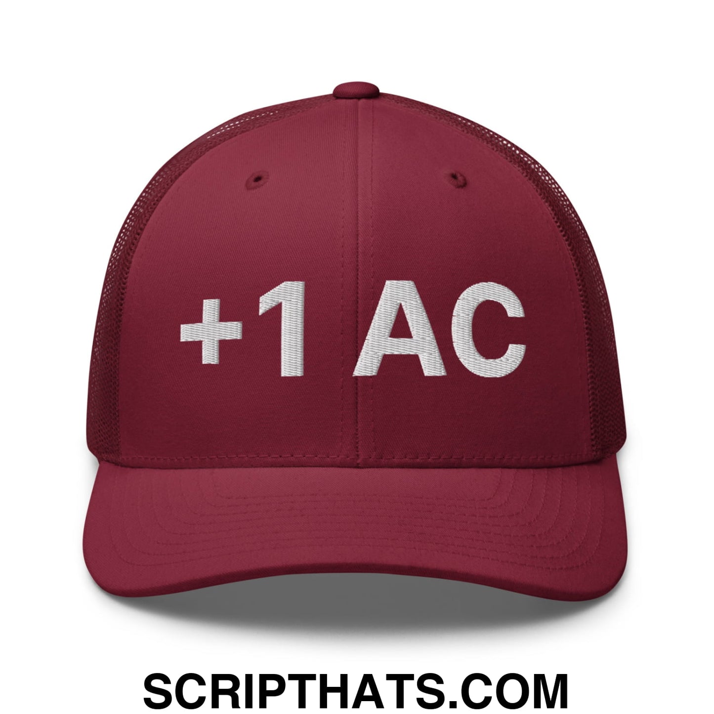 +1 AC Armor Class RPG Role Playing Game Embroidered Mesh Trucker Hat Cranberry