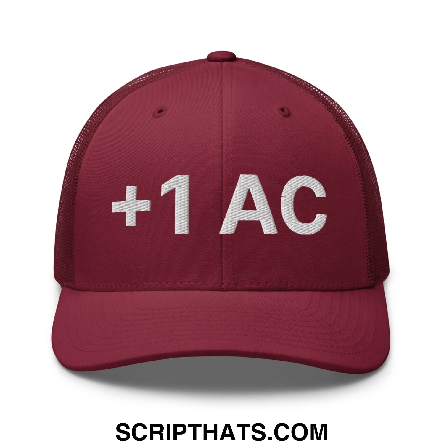 +1 AC Armor Class RPG Role Playing Game Embroidered Mesh Trucker Hat Cranberry