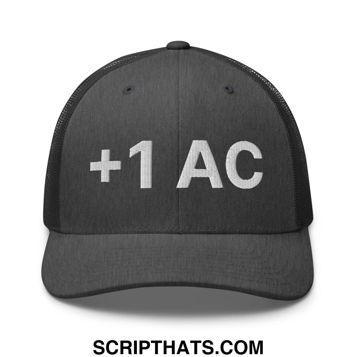 +1 AC Armor Class RPG Role Playing Game Embroidered Mesh Trucker Hat Dark Heather Gray