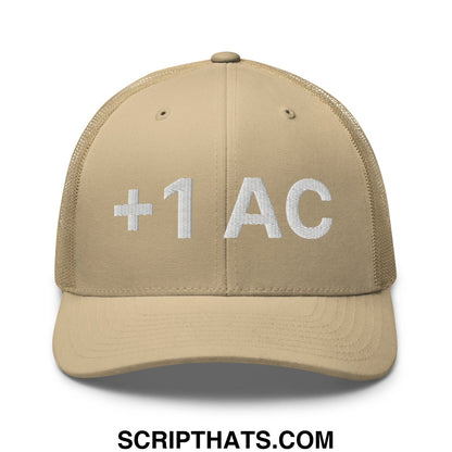 +1 AC Armor Class RPG Role Playing Game Embroidered Mesh Trucker Hat Khaki