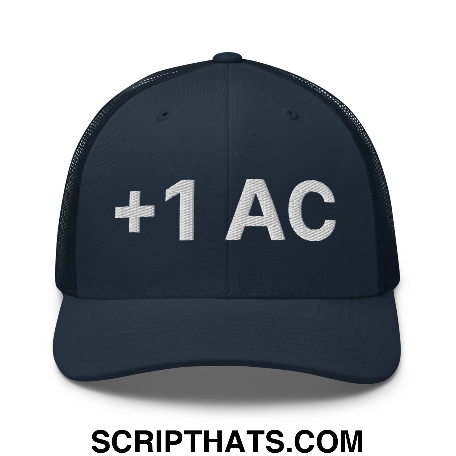 +1 AC Armor Class RPG Role Playing Game Embroidered Mesh Trucker Hat Navy