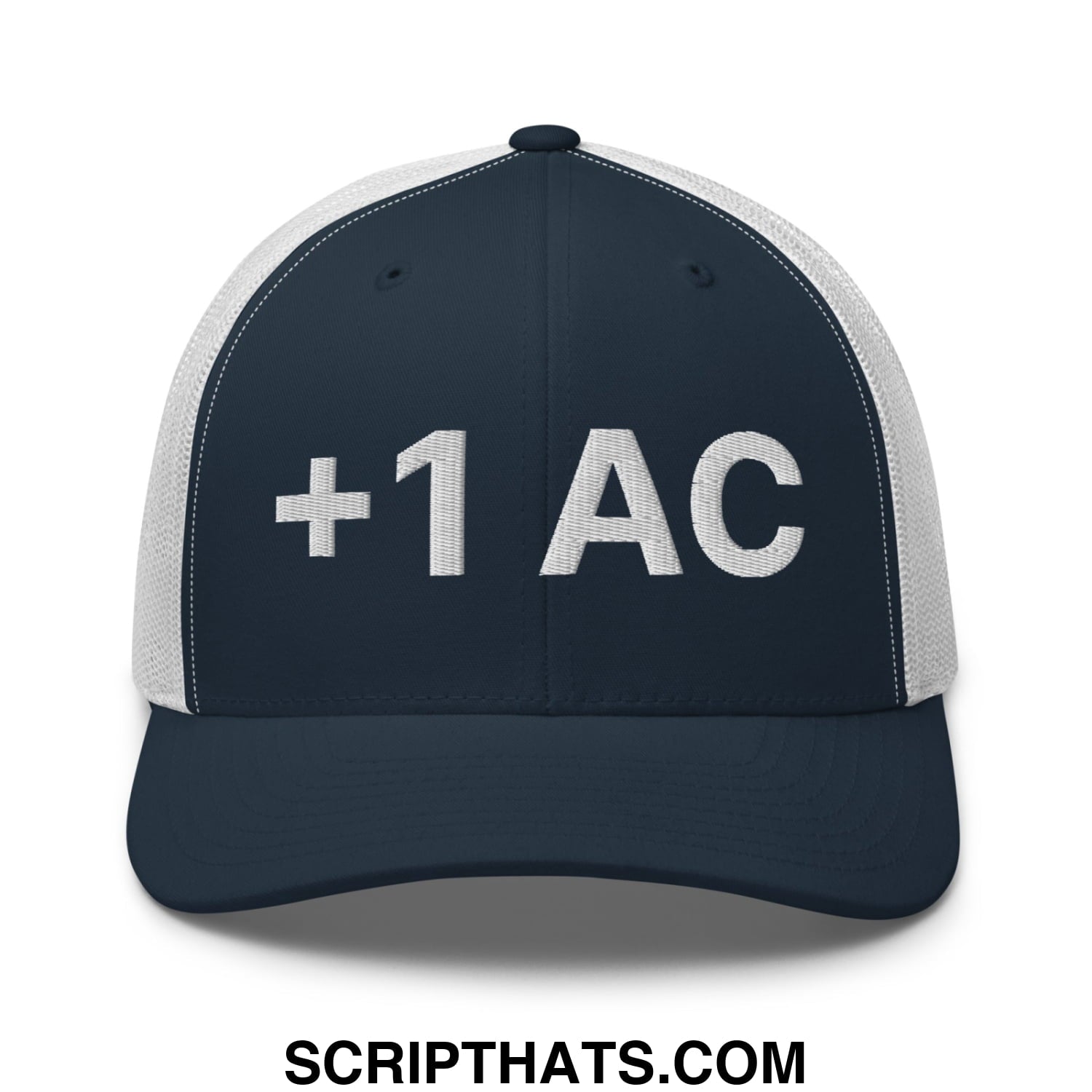 +1 AC Armor Class RPG Role Playing Game Embroidered Mesh Trucker Hat Navy White