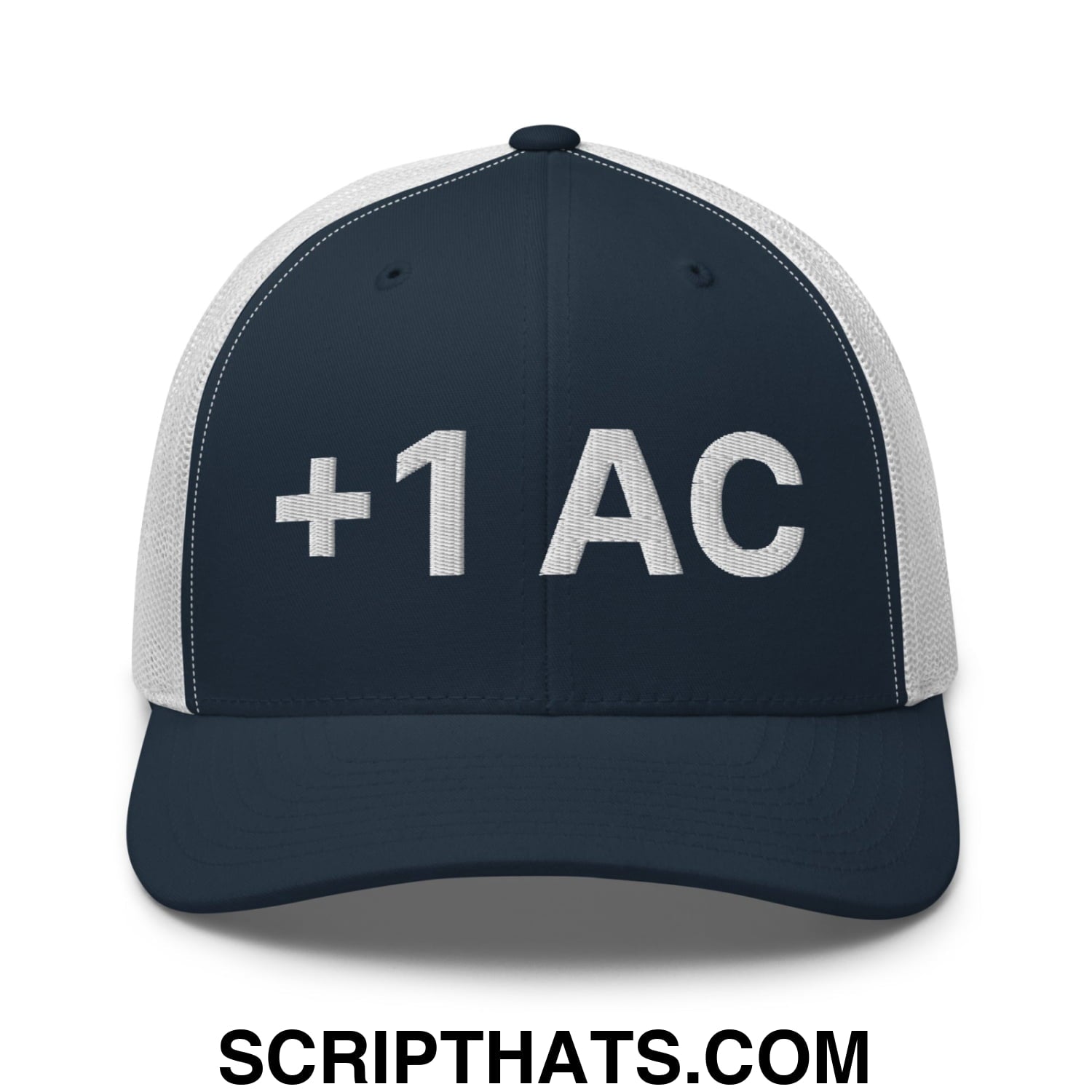 +1 AC Armor Class RPG Role Playing Game Embroidered Mesh Trucker Hat Navy White