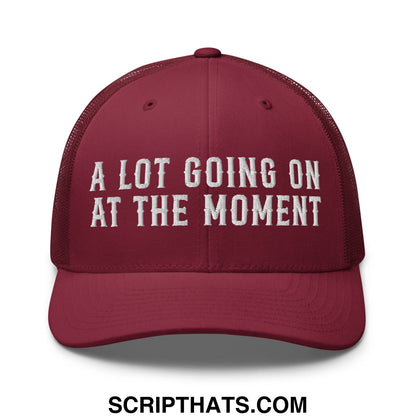 A Lot Going On At The Moment Embroidered Mesh Trucker Hat Cranberry