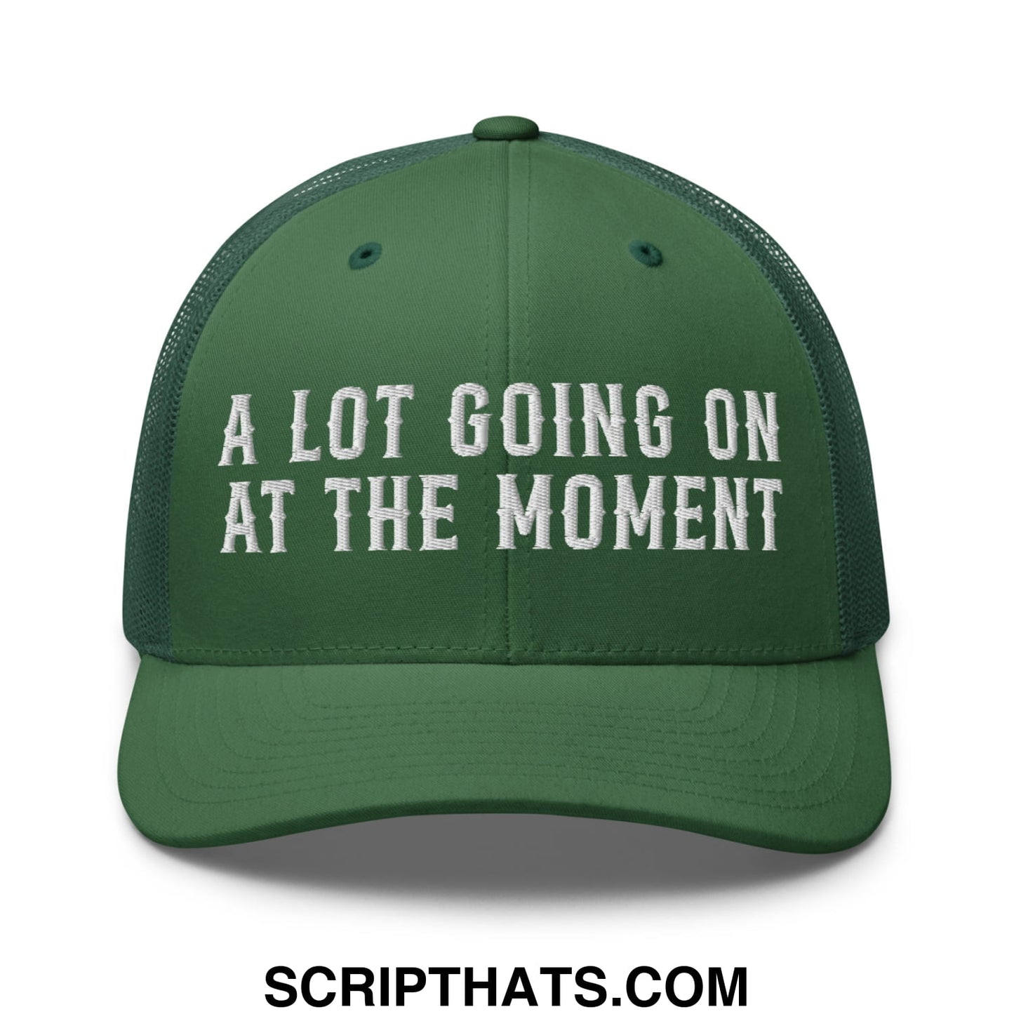 A Lot Going On At The Moment Embroidered Mesh Trucker Hat Evergreen