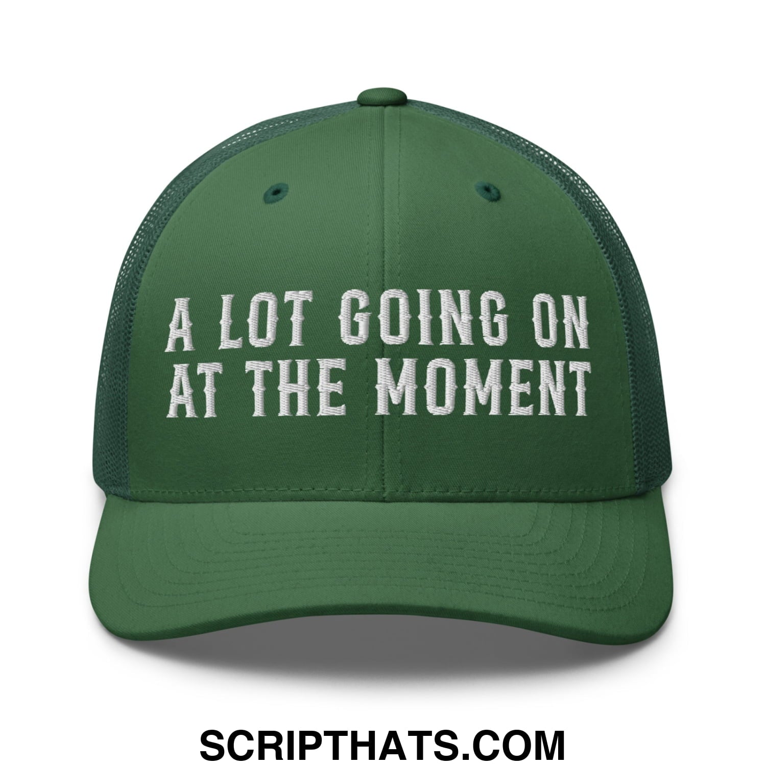 A Lot Going On At The Moment Embroidered Mesh Trucker Hat Evergreen