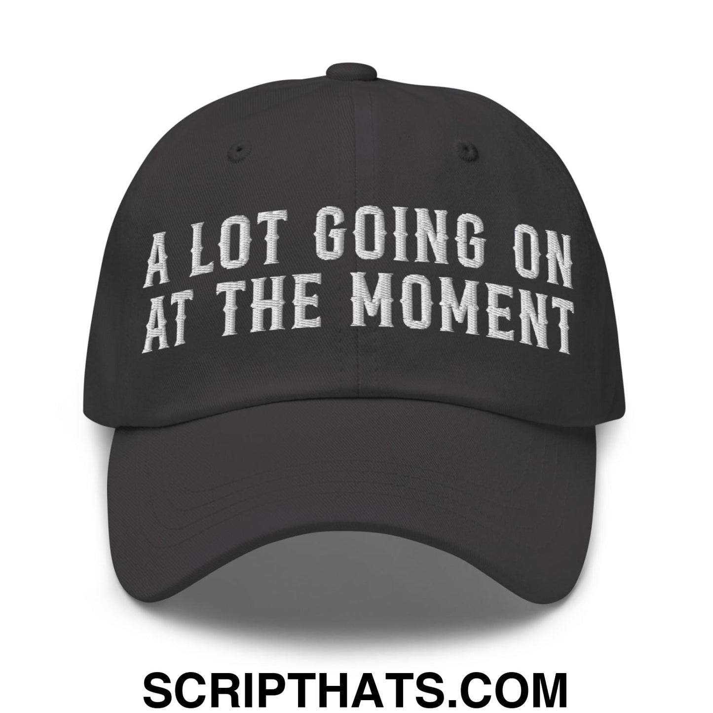 A Lot Going On At The Moment Embroidered Unstructured Dad Hat Dark Grey