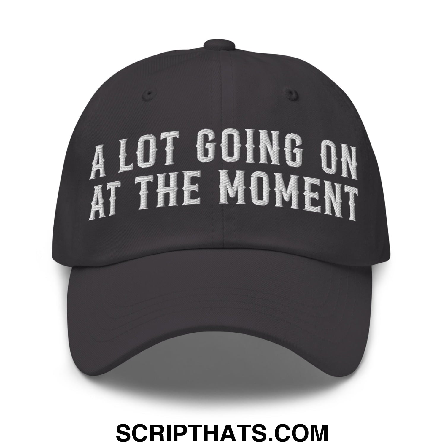 A Lot Going On At The Moment Embroidered Unstructured Dad Hat Dark Grey
