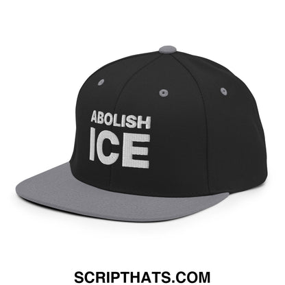 Abolish ICE Embroidered Flat Bill Brim Snapback Hat Black Silver