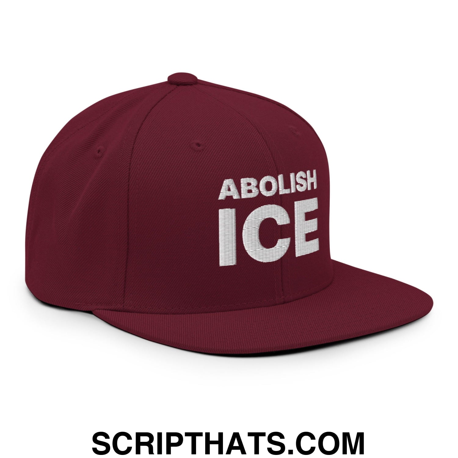 Abolish ICE Embroidered Flat Bill Brim Snapback Hat Maroon
