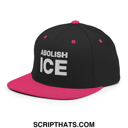 Abolish ICE Embroidered Flat Bill Brim Snapback Hat Black Neon Pink