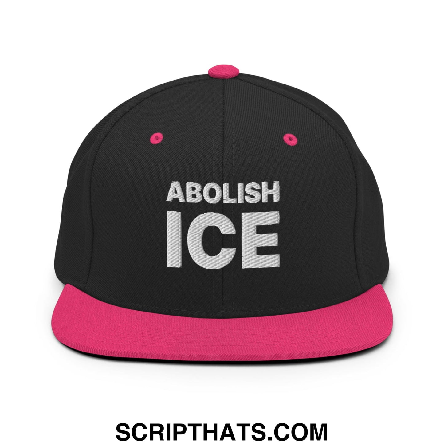 Abolish ICE Embroidered Flat Bill Brim Snapback Hat Black Neon Pink