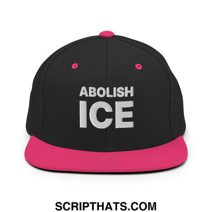 Abolish ICE Embroidered Flat Bill Brim Snapback Hat Black Neon Pink